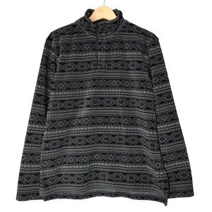 L.L. Bean Fleece Pullover Charcoal Grey Black Layer Jacket Aztec Men's Medium